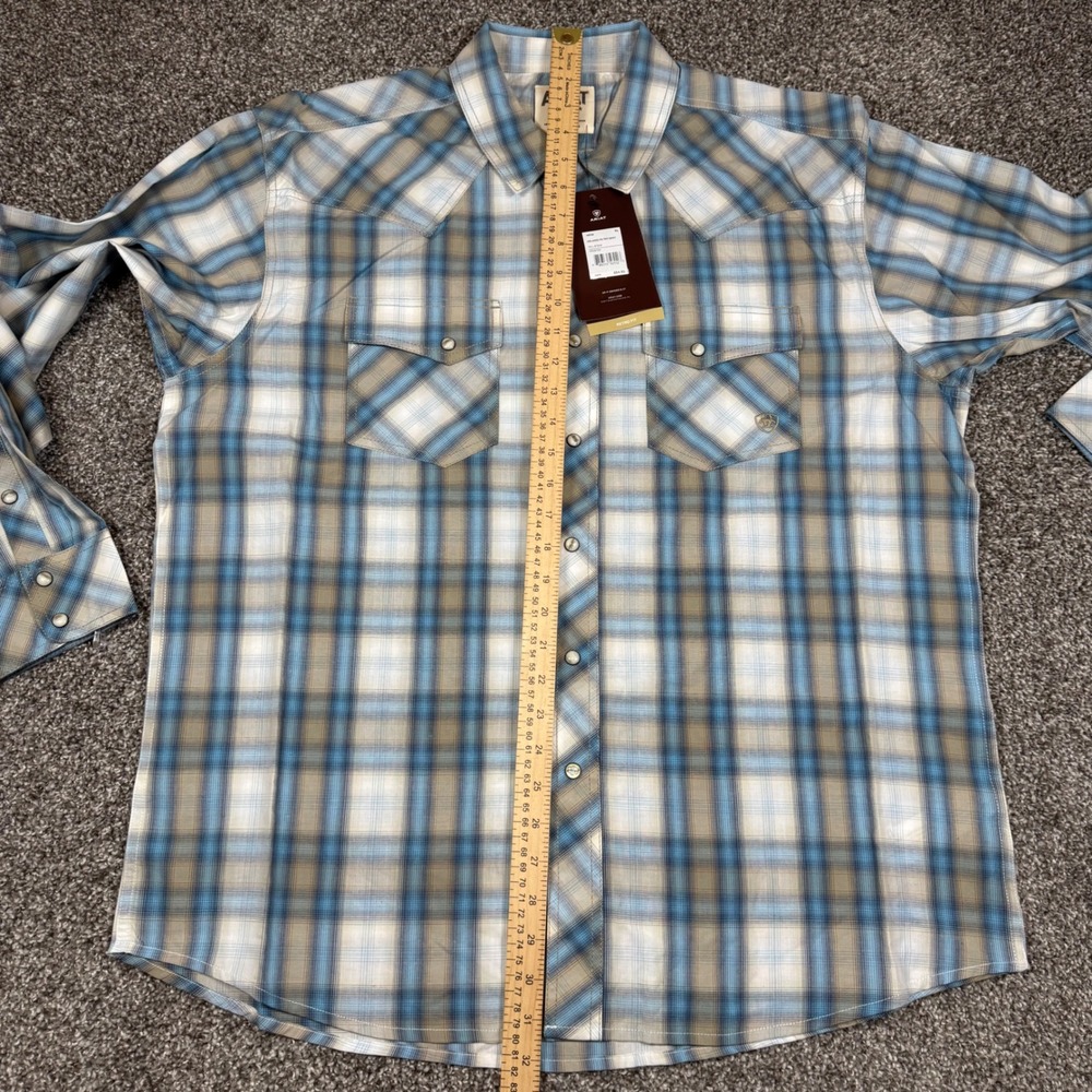 Ariat Mens Orlando Retro Fit Western Pearl Snap Plaid Shirt Mill Stone 10022722 - Picture 7 of 8